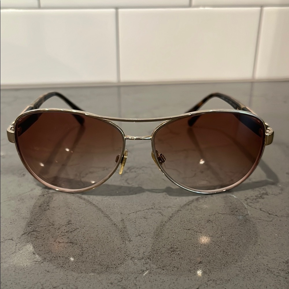 Burberry Gold Aviator Sunglasses - Prescription Lenses - Picture 3 of 12